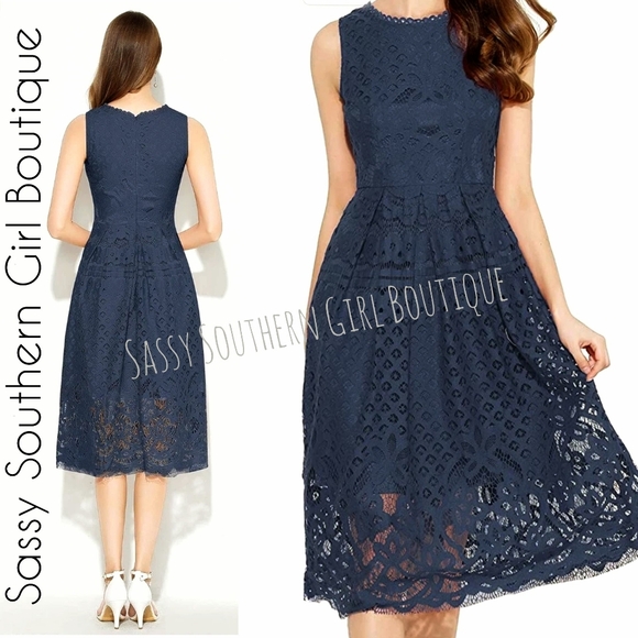 🆕⭐Blue Lace A-line Dress - Picture 1 of 16